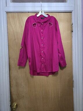 Fuchsia Heart-Cutout Button-Up Shirt
